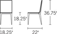 H 37; W 18; D 21; Seat Height 18.5; Seat D 16;