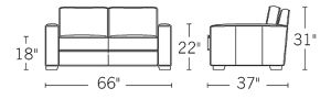 H 31; W 66; D 37; Seat H 18; Seat D 22; Arm H 22;
