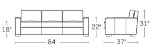 H 31; W 84; D 37; Seat H 18; Seat D 22; Arm H 22;