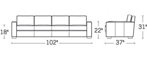 H 31; W 102; D 37; Arm H 22; Seat H 18; Seat D 22;