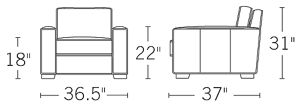 H 31; W 36.2; D 37; Seat H 18; Seat D 22; Arm H 22;