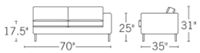 H 31; W 70; D 35; Arm H 25; Seat H 16; Seat D 21 ;