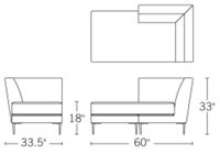 H 33" W 33.5" D 60" Seat D 55.75" Seat H 18"
