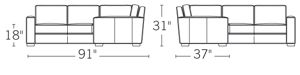 H 31; W 91; D 37; Seat H 18; Seat W 69; Seat D 22; Arm H 22;