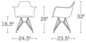 H 32; W 24.5; D 23.5; Seat H 16.5; Arm H 26;