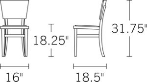 H 33; D 18.5; W 16; Seat D 15.5; Seat H 18;