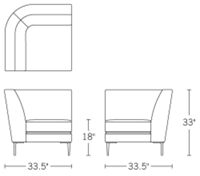 H 33" W 33.5" D 33.5" Seat H 18"