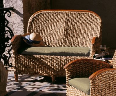 Solid Teak and Natural Hyacinth Balinese Sofa