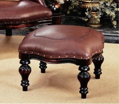 Victorian Rococo Faux Leather Ottoman