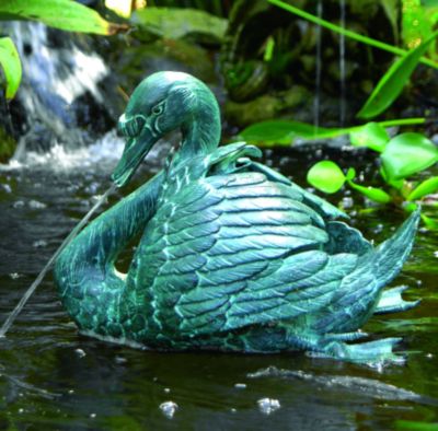 Ruffled Swan Bronze Garden Statue