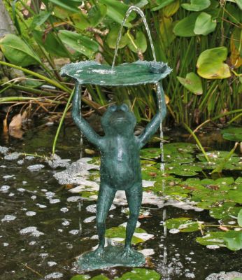 Lilly Pad Lifting Frog Solid Bronze Garden Statue