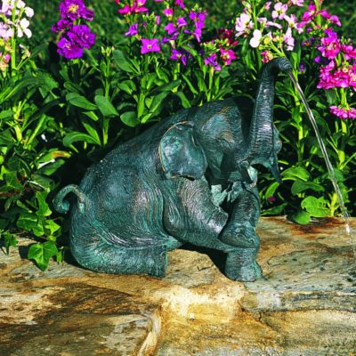 Bathing Elephant Solid Bronze Garden Statue