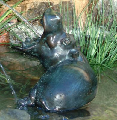 Roaring Hippo Solid Bronze Garden Statue