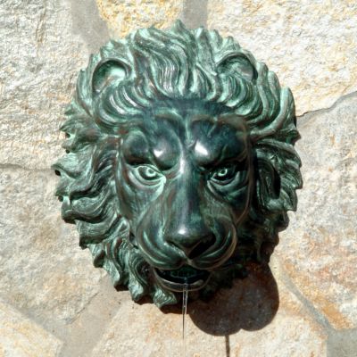 Florentine Lion Head Spouting Wall Plaque Solid Bronze Garden Sculpture