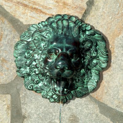 Roman Lion Head Spouting Wall Plaque Solid Bronze Garden Sculpture