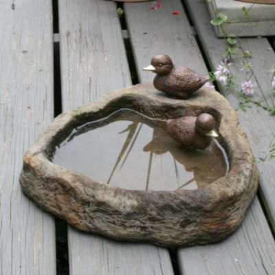 Ducklings with Basin Bronze Garden Sculpture: Lava