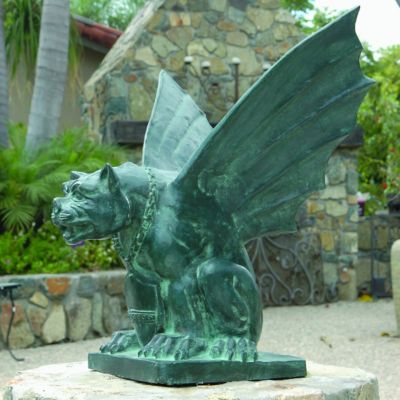 Winged Gargoyle of Naples Solid Bronze Garden Statue - Medium