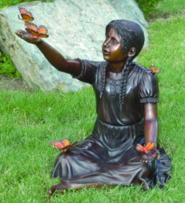 Miss Monarch, Butterfly Girl Solid Bronze Garden Statue
