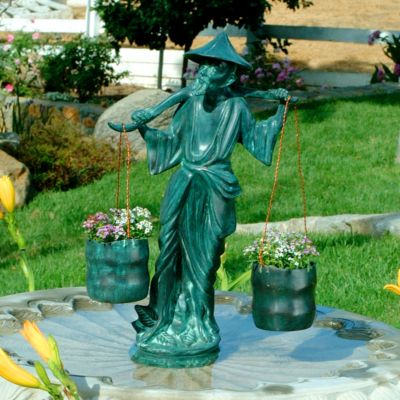 Serene Asian Man Solid Bronze Garden Statue - Small