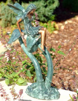 Mushroom Fairy Solid Bronze Garden Sculpture