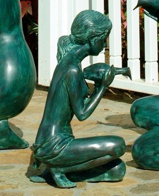 Kneeling Maiden with Jar Solid Bronze Garden Statue - Small