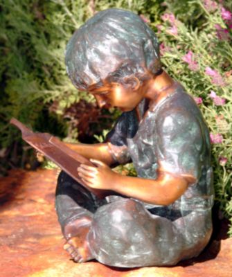 Story Book Boy Solid Bronze Garden Sculpture