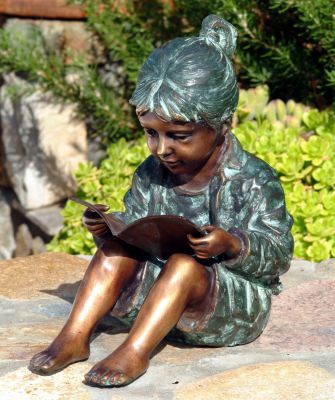 Story Book Girl Solid Bronze Garden Sculpture