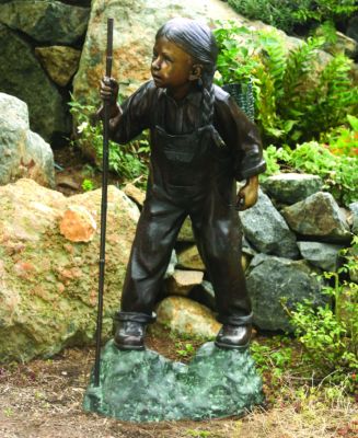 Hiker Girl Solid Bronze Garden Sculpture