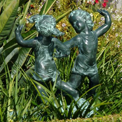 Flower Bed Dancing Girls Solid Bronze Garden Statue