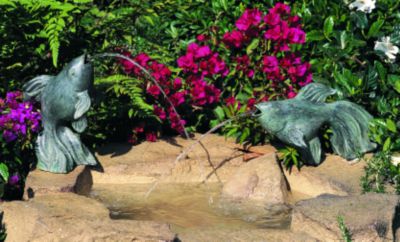 Asian Japanese Koi Solid Bronze Garden Statue