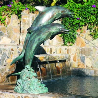 Dolphins in Tandum Solid Bronze Garden Sculpture - Large