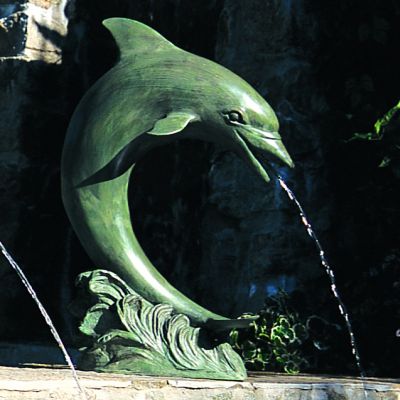 Single Dolphin Solid Bronze Garden Statue - Large