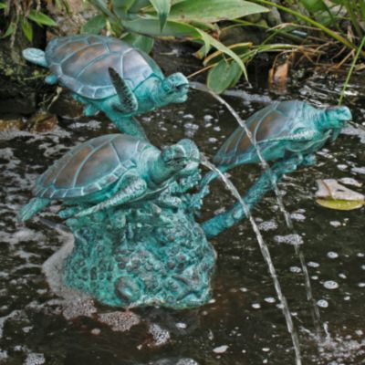 Three Turtles on a Coral Reef Solid Bronze Garden Sculpture