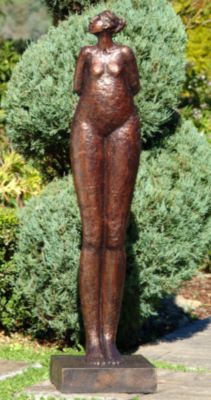 Modern Nude Female Study Solid Bronze Garden Statue - Brown Verdigris