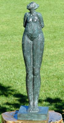 Modern Nude Female Study Solid Bronze Garden Statue - Green Verdigris
