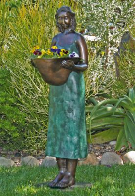 Bountiful Basket Maiden Solid Bronze Garden Statue