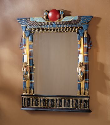 Wadjet Egyptian Wall Mirror with Cobra Sconces