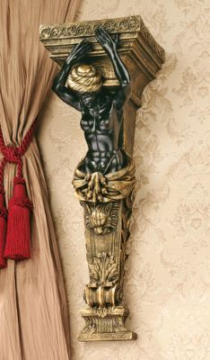 Regal Blackamoor Wall Corbel: Lion Pelt