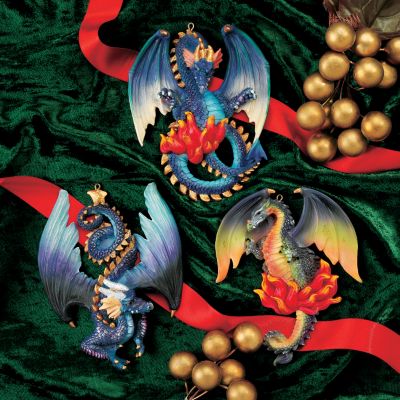 Three Dragons of Talbooth Sculptural Holiday Ornaments <br>Two sets of 3