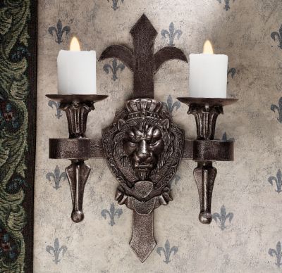 Homby Castle Lion Metal Wall Sconce - Set of 2