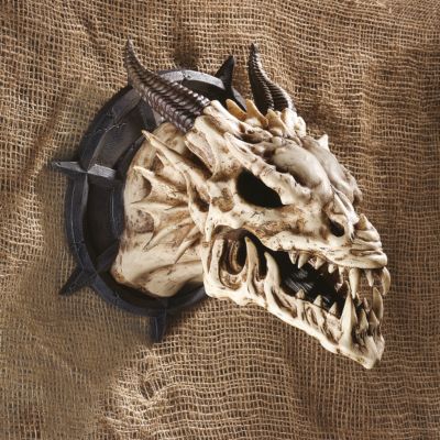 Horned Dragon Skull Wall Trophy - Set of Two