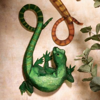 Luminescent Green Lizard Wall Sculpture