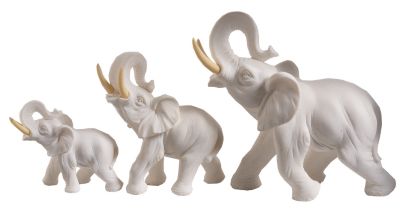 Bonded Italian Carrara Marble Elephants -Set of Three-