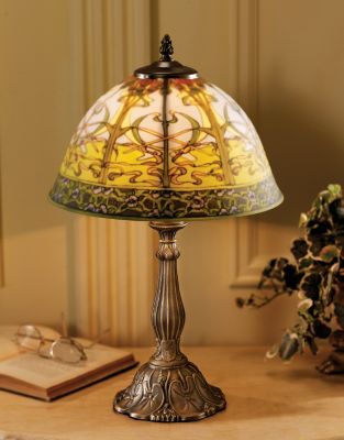Mucha Reverse-Painted Glass Lamp