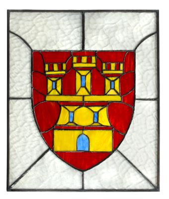 Triple-Turreted Castle Stained Glass Window