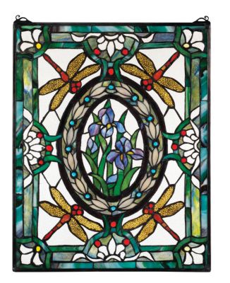 Dragonfly Floral Stained Glass Window