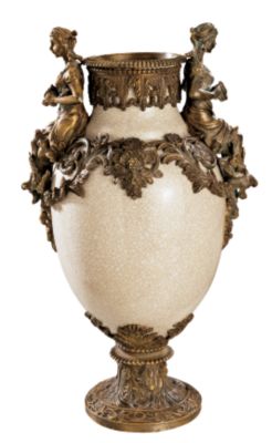 Dual Maidens Ceramic and Brass Urn