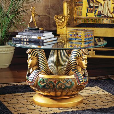 Three Heads of Tutankhamen Sculptural Glass-Topped Table