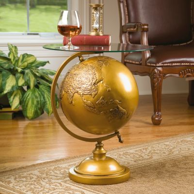 World Globe Glass-Topped Sculptural Table