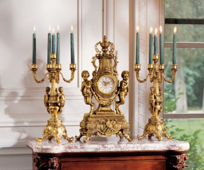 Ch&acirc;teau Beaumont Grand Clock and Candelabra Ensemble